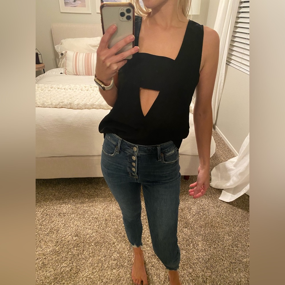 Black cut out chiffon-like material tank top